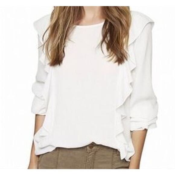Sanctuary S Long Sleeve Quiet Luxury Ruffled White Blouse Top - Picture 1 of 8